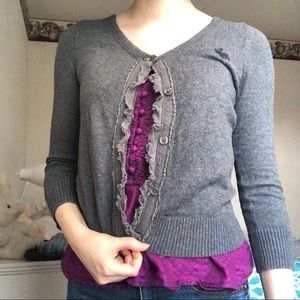 Abercrombie Gray Ruffle Crop Cardigan